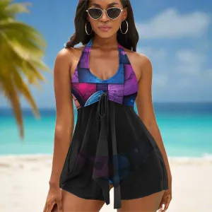 2 Piece Split Skirt Swimsuit -  Jewel Splash