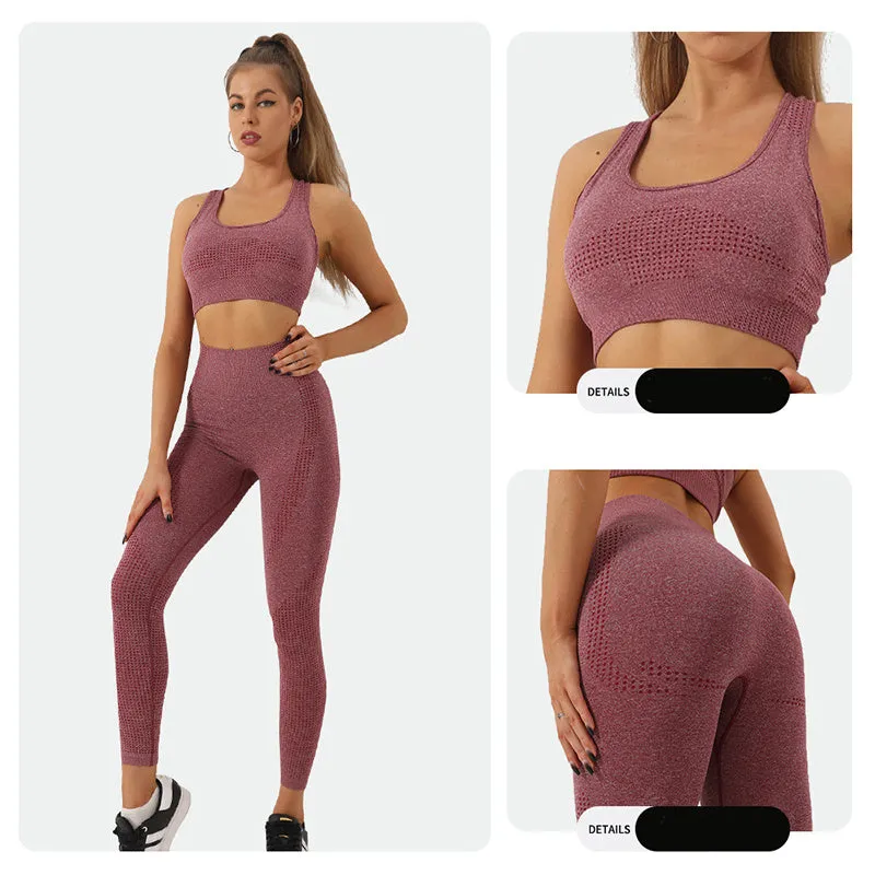 2PCS Seamless Yoga Set Women - High Waist Leggings & Crop Top | Workout Gym Fitness Sportswear
