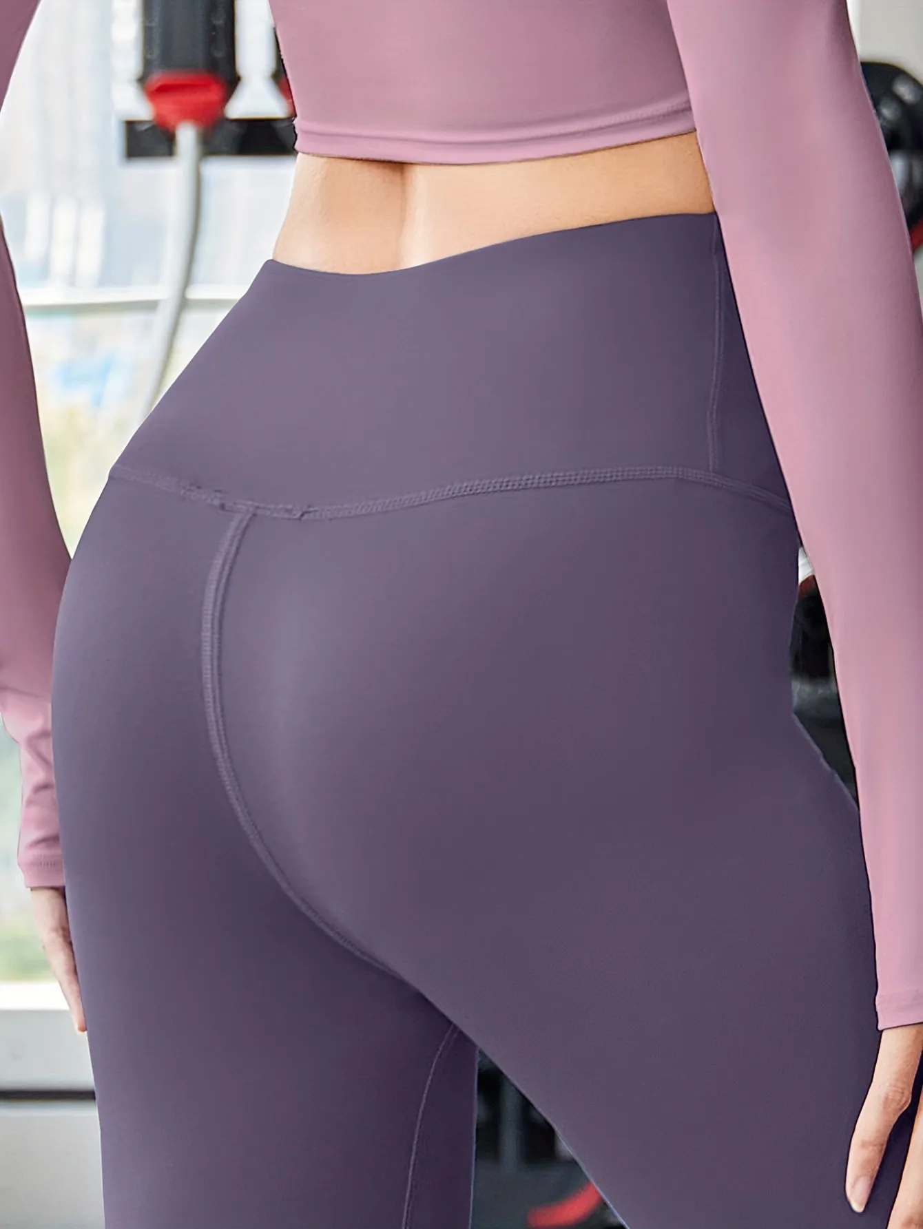 2pcs Women'S Yoga Set, V-Neck Long Sleeve Top & High-Waisted Leggings