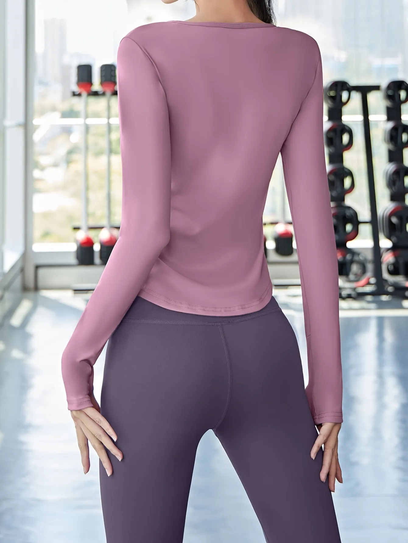 2pcs Women'S Yoga Set, V-Neck Long Sleeve Top & High-Waisted Leggings