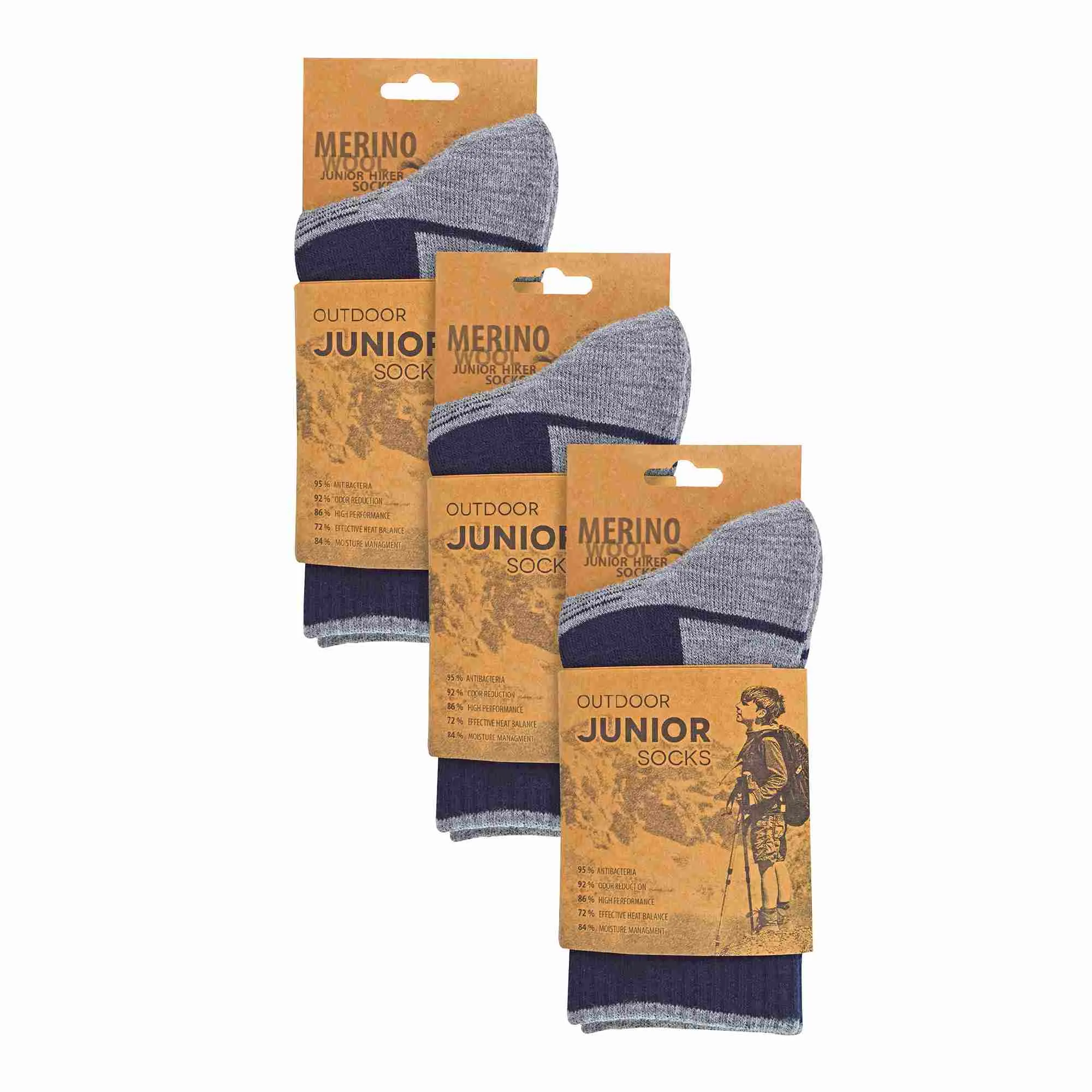 3 Pack Kids Merino Wool Hiking Socks (3 Sizes)