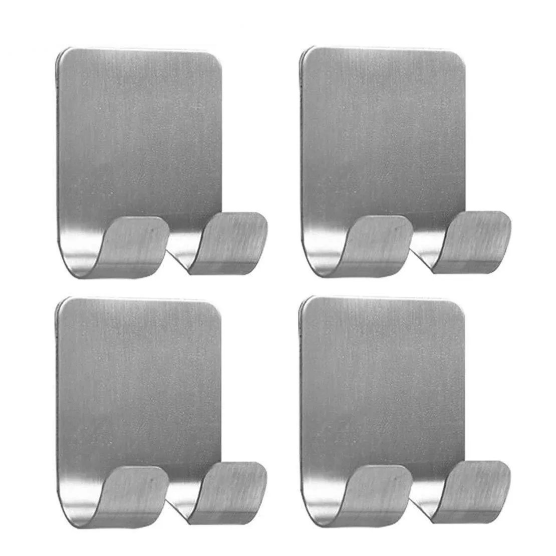 4 Pack Plug Holder Hook Razor Holder for Shower Sticking Wall Self Adhesive for Hanging Kitchen Bathroom Double Hook, Brushed Stainless Steel