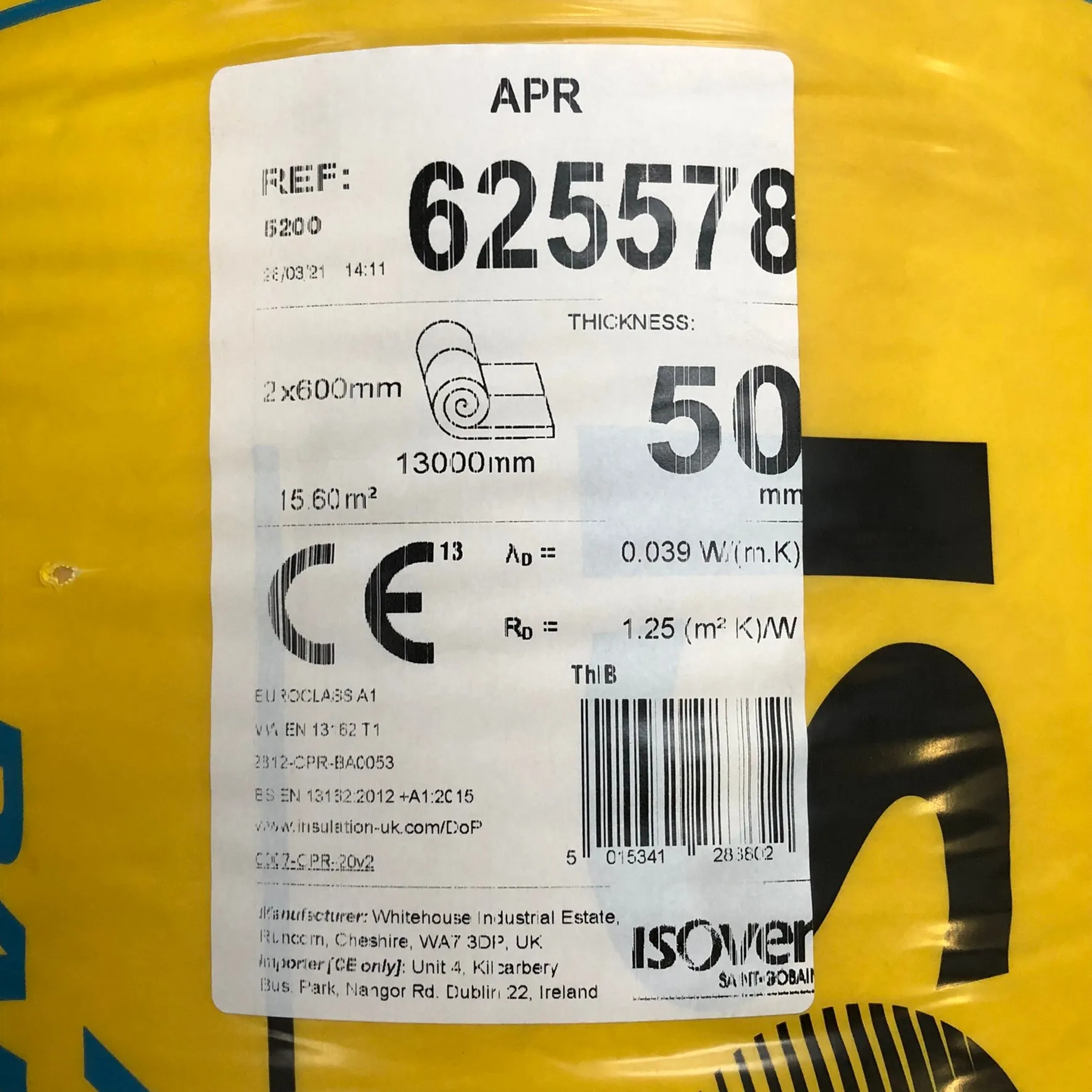 50mm ISOVER Acoustic Partition Roll (APR) - 13m x 2/600mm