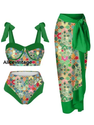 Abstract Art Print Halter Two Piece Swimsuits
