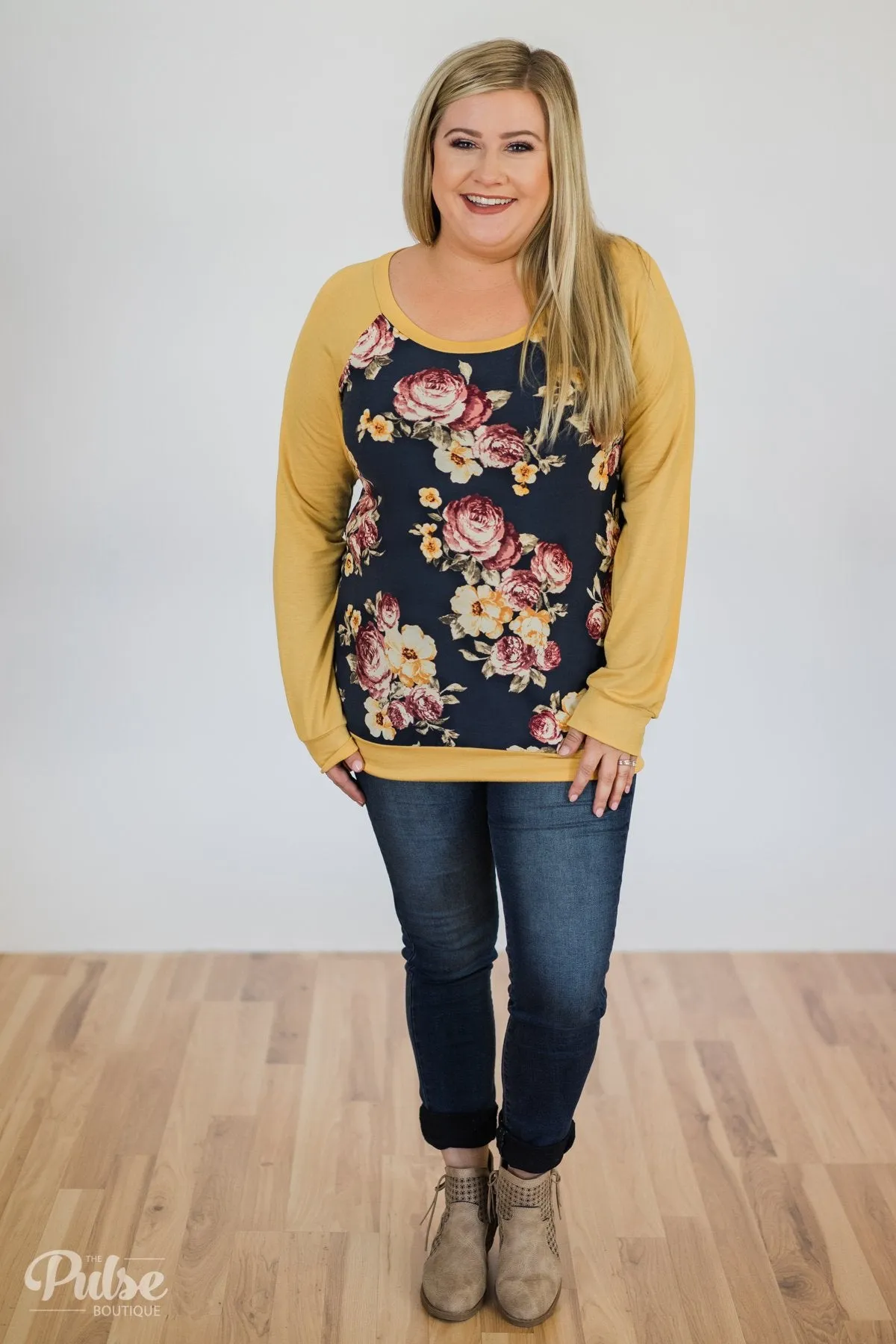 Always Room for Floral Top- Honey Yellow & Navy