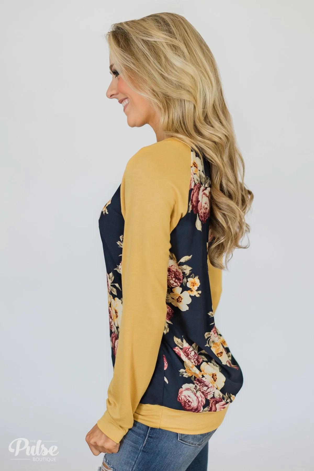 Always Room for Floral Top- Honey Yellow & Navy