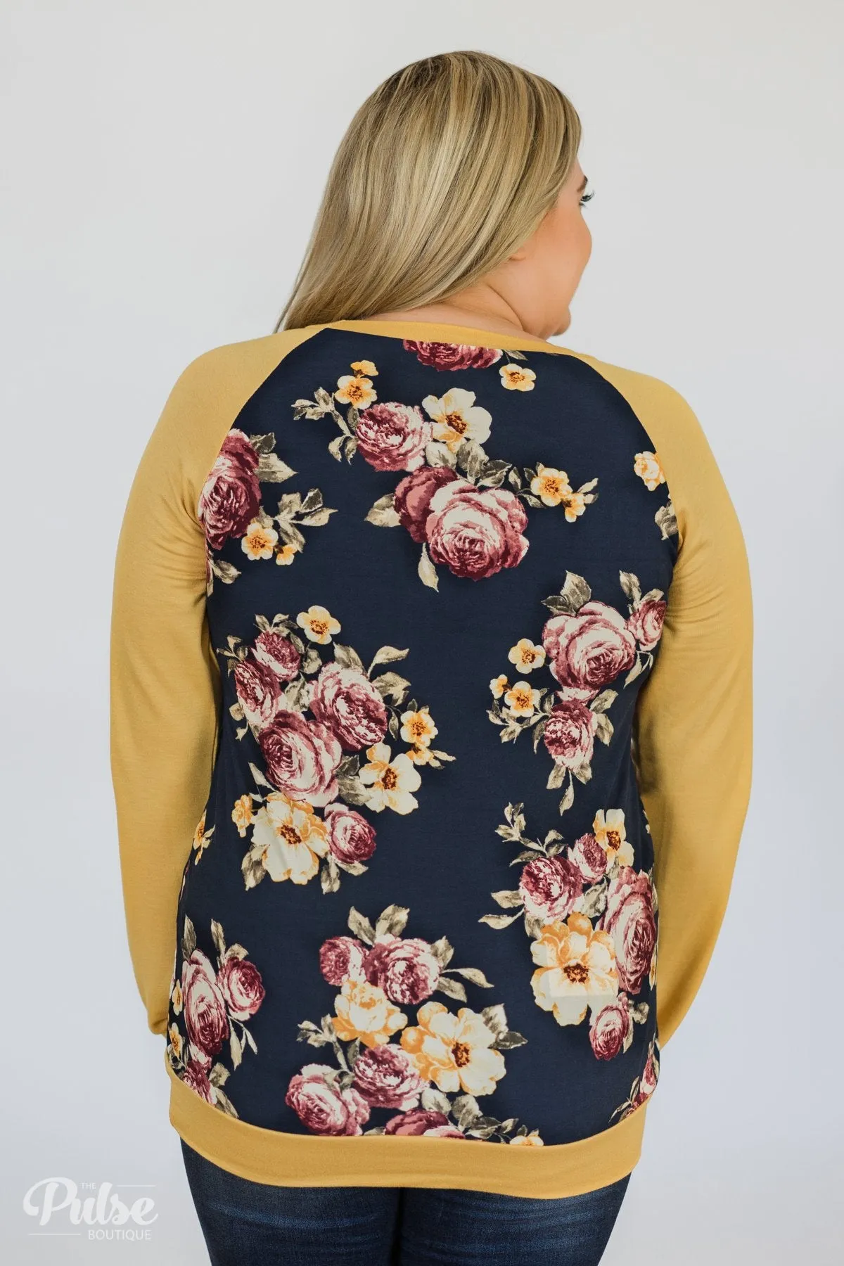 Always Room for Floral Top- Honey Yellow & Navy