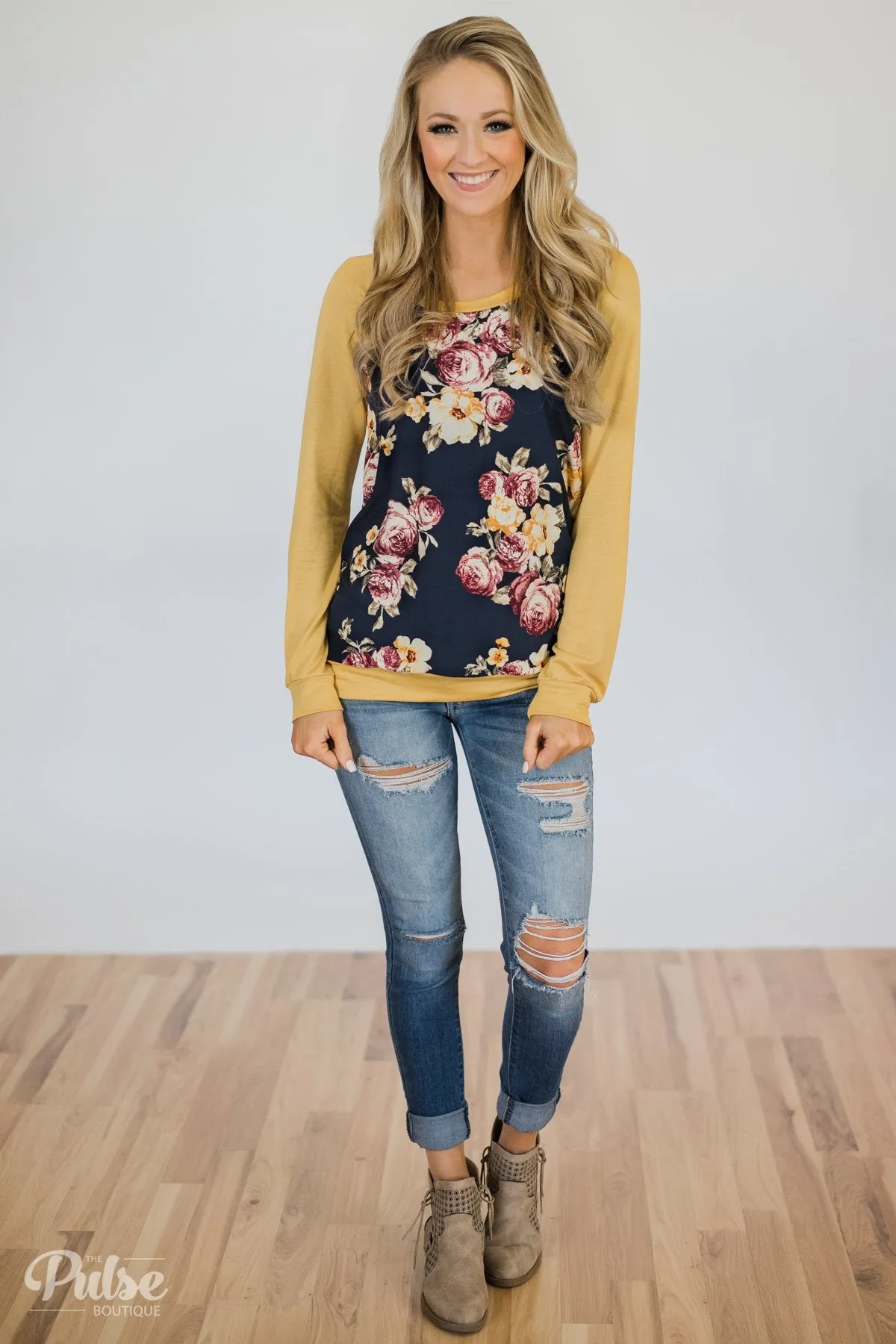 Always Room for Floral Top- Honey Yellow & Navy