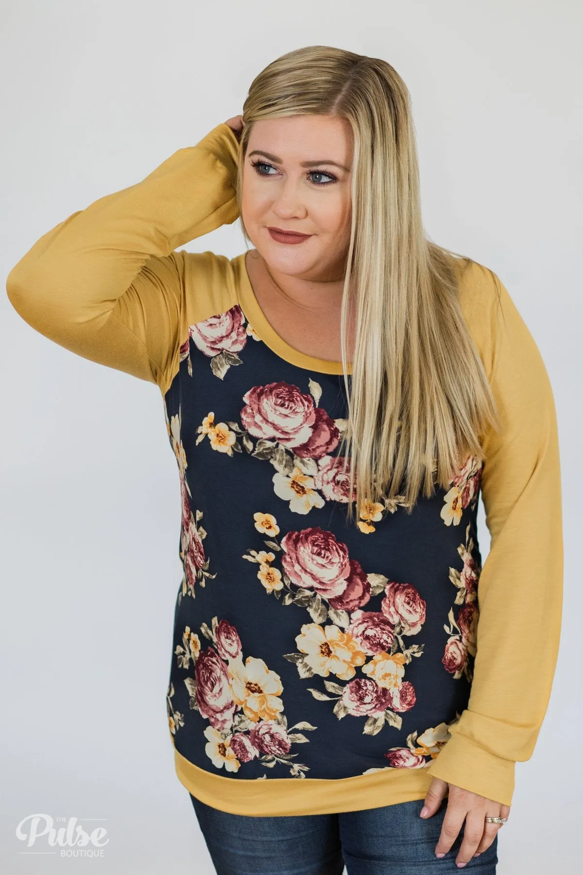 Always Room for Floral Top- Honey Yellow & Navy