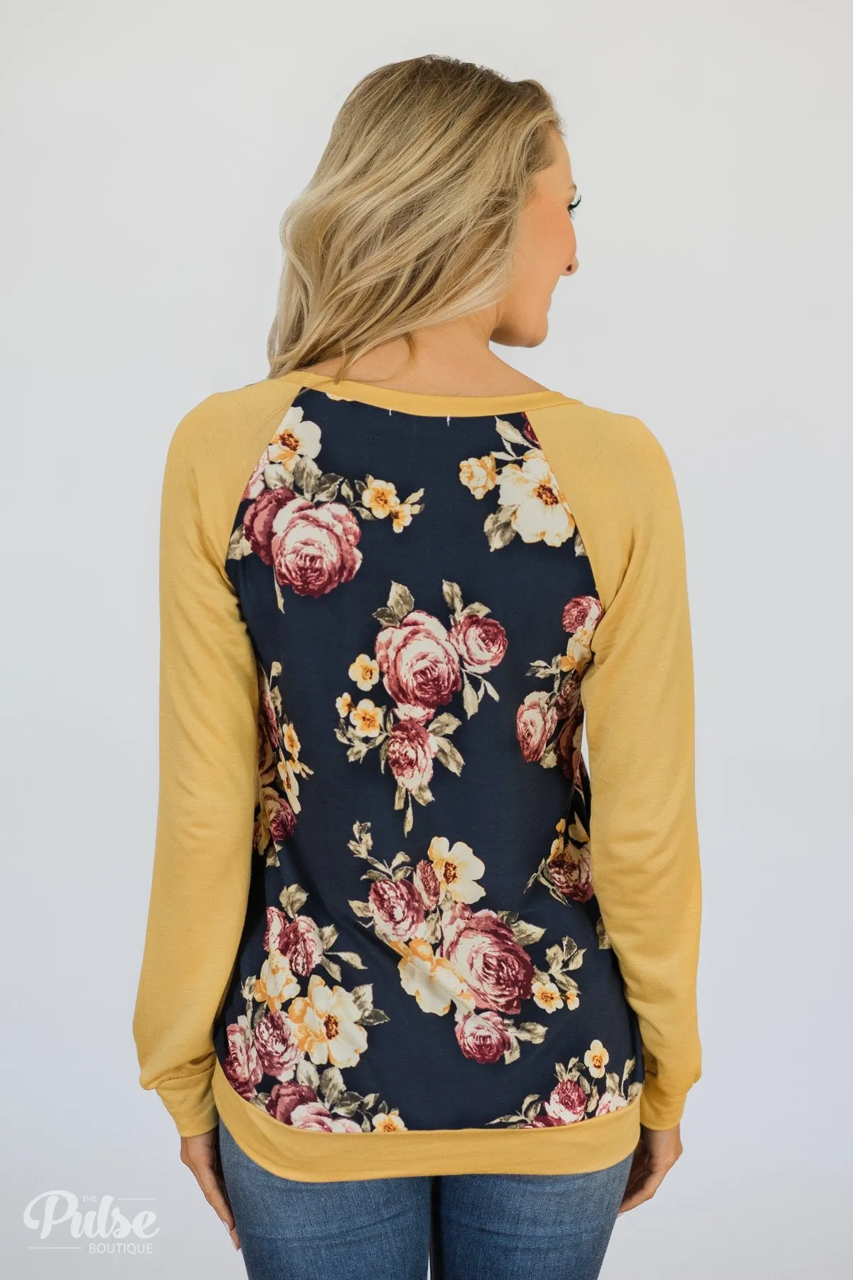 Always Room for Floral Top- Honey Yellow & Navy