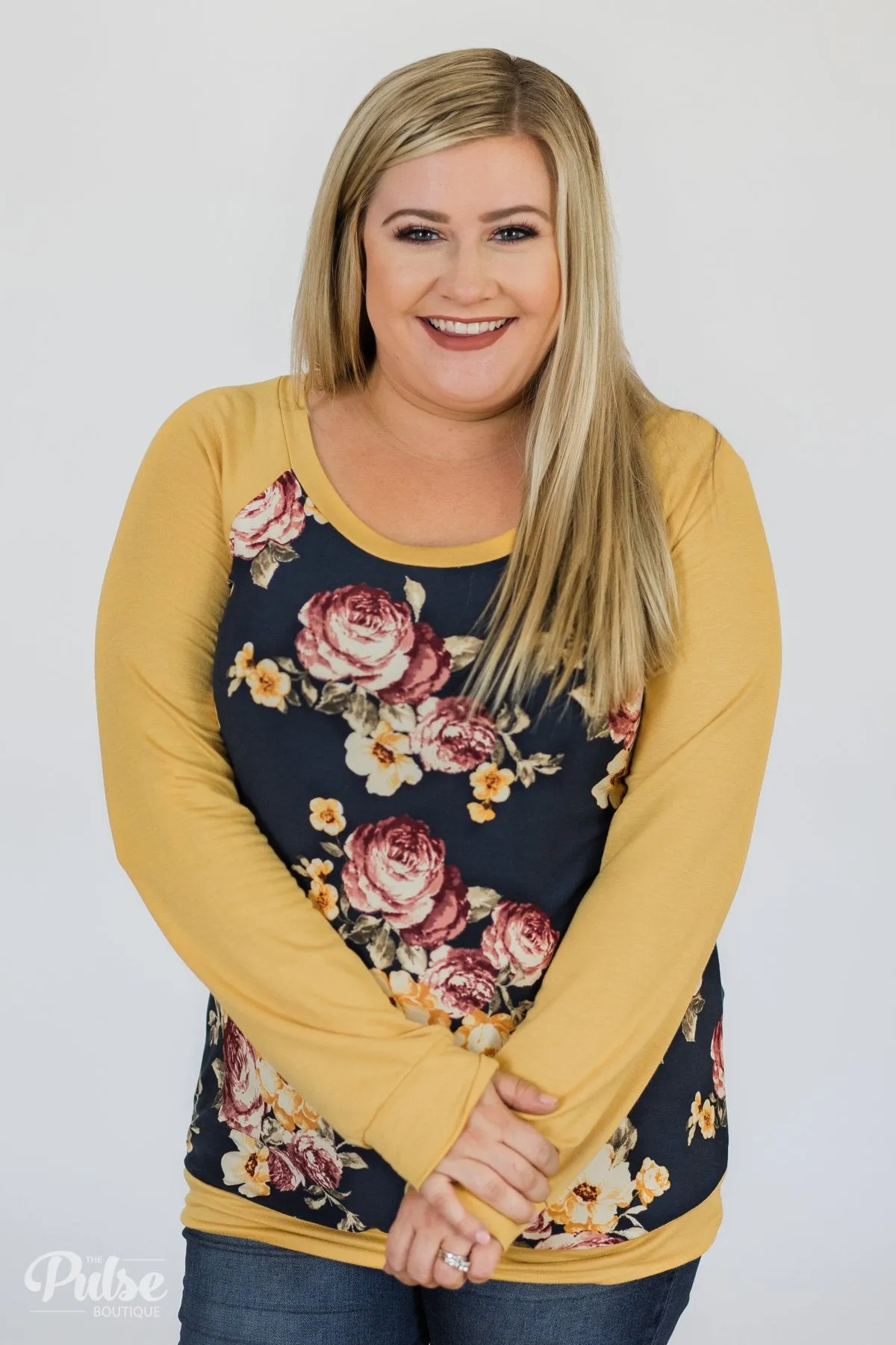 Always Room for Floral Top- Honey Yellow & Navy