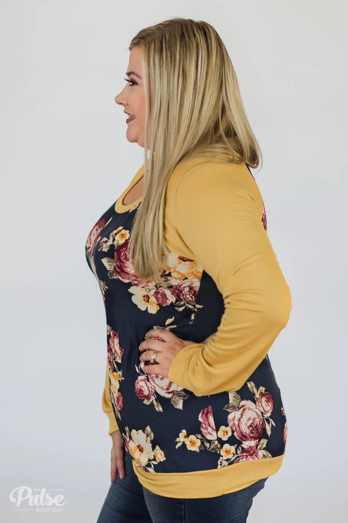 Always Room for Floral Top- Honey Yellow & Navy