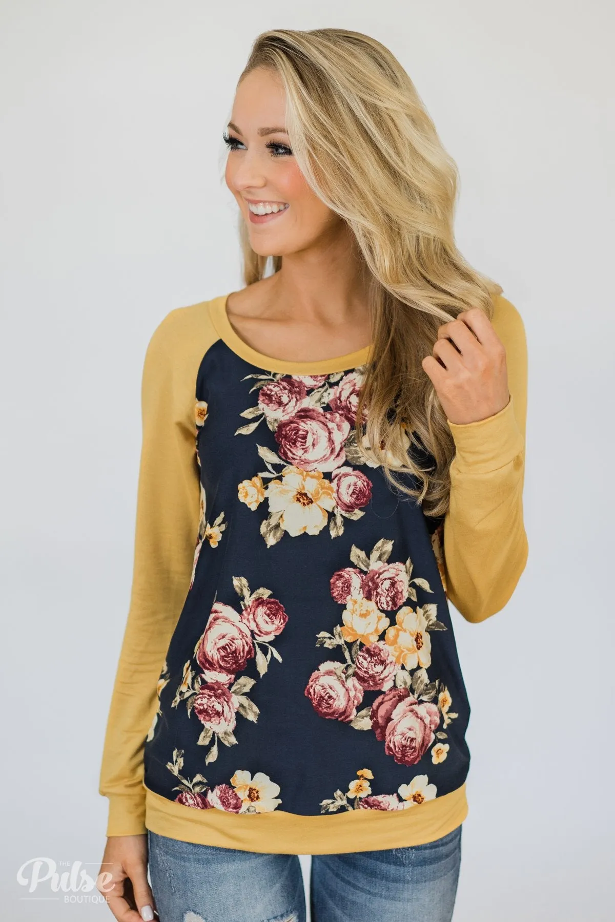 Always Room for Floral Top- Honey Yellow & Navy
