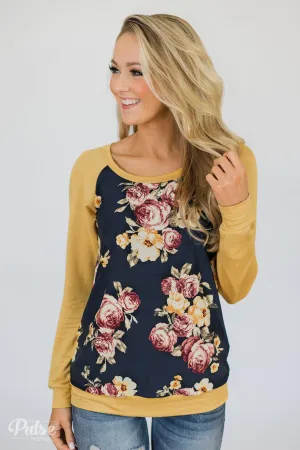 Always Room for Floral Top- Honey Yellow & Navy