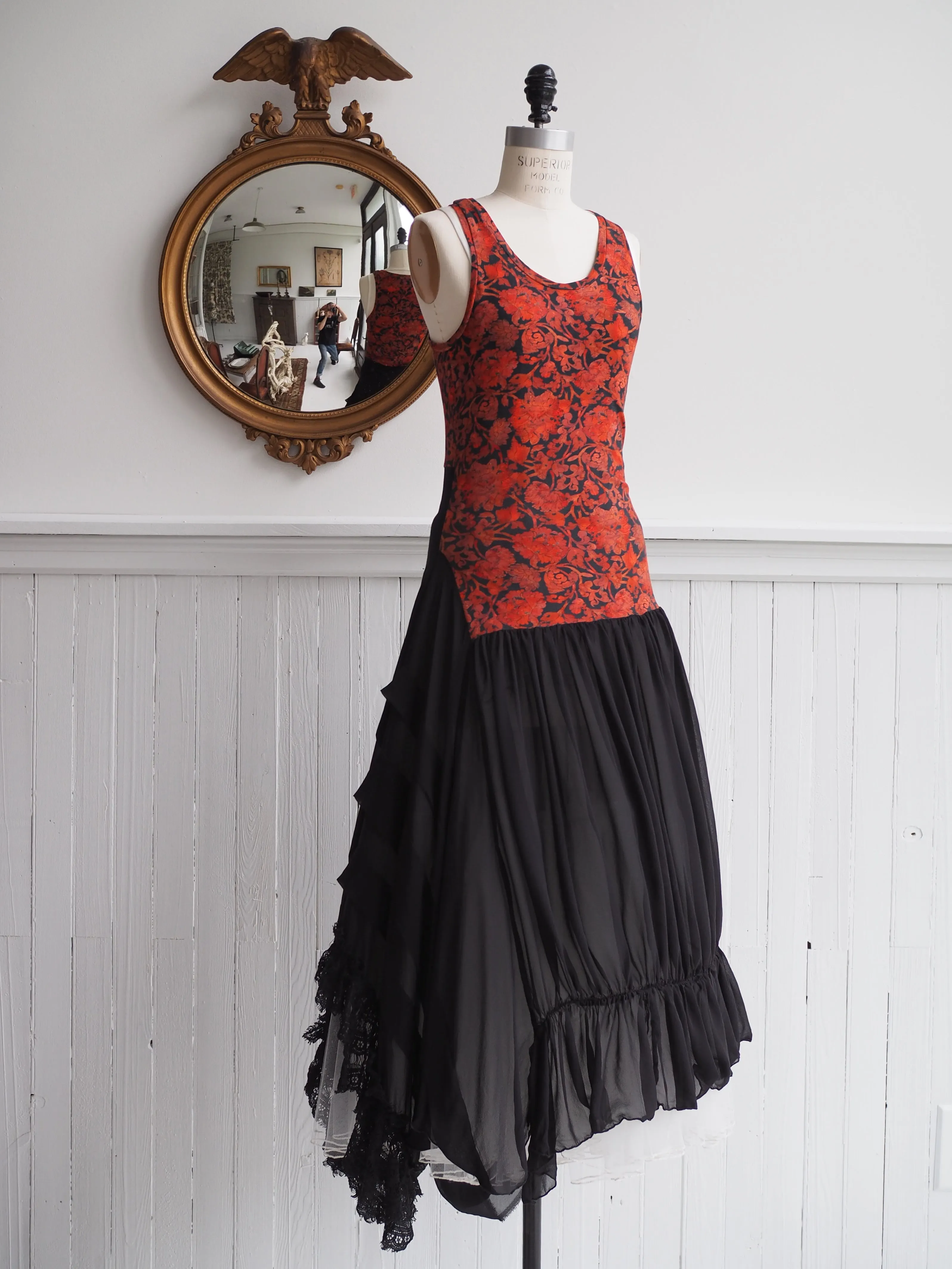 armor printed jersey and victorian chiffon slip dress