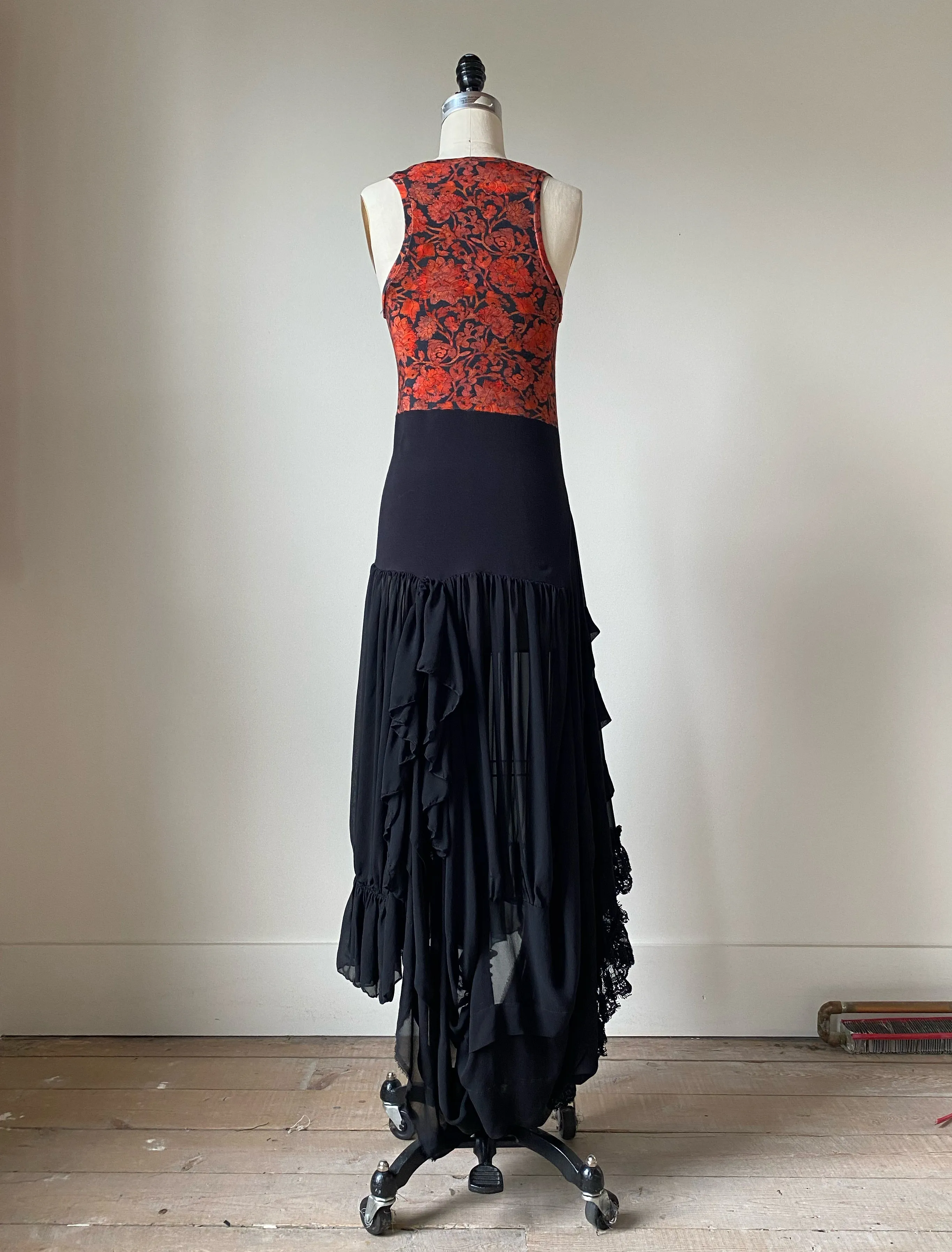 armor printed jersey and victorian chiffon slip dress