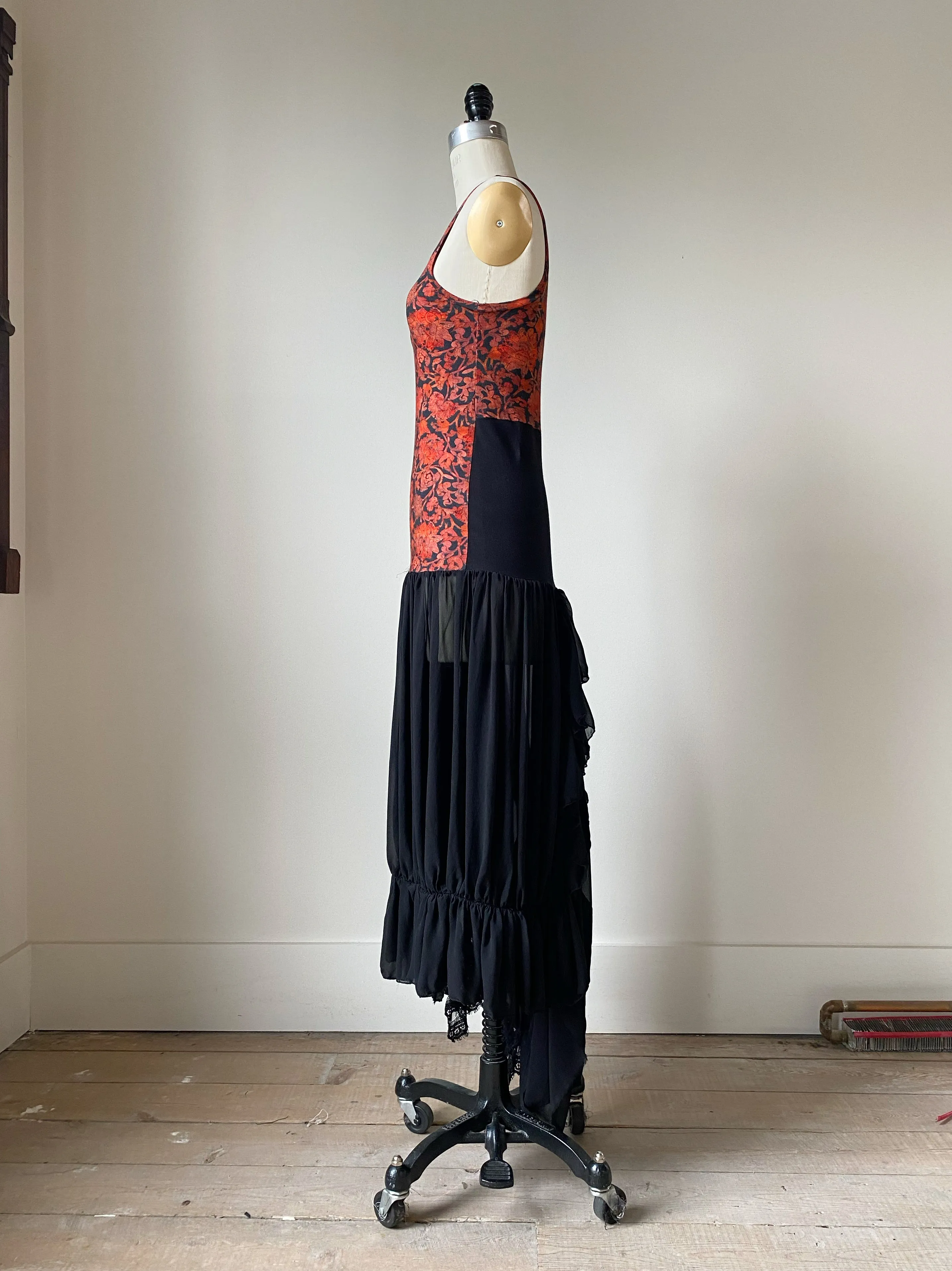 armor printed jersey and victorian chiffon slip dress