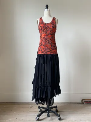 armor printed jersey and victorian chiffon slip dress
