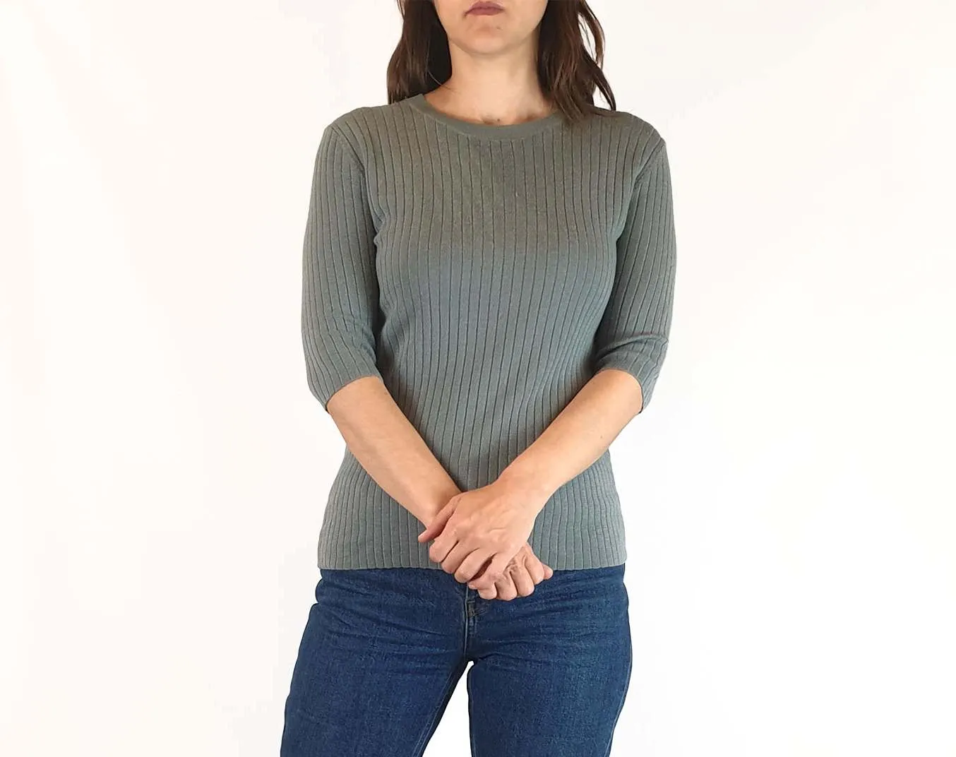 Assembly Label grey blue wool half sleeve top size 8