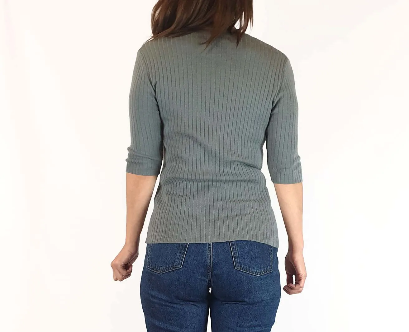 Assembly Label grey blue wool half sleeve top size 8