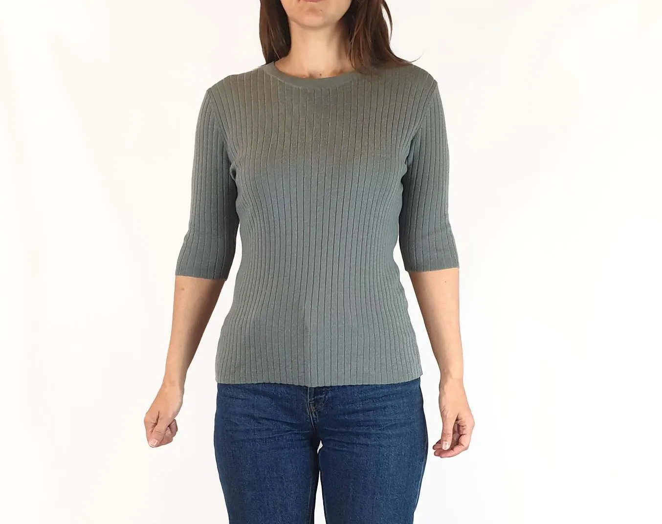 Assembly Label grey blue wool half sleeve top size 8
