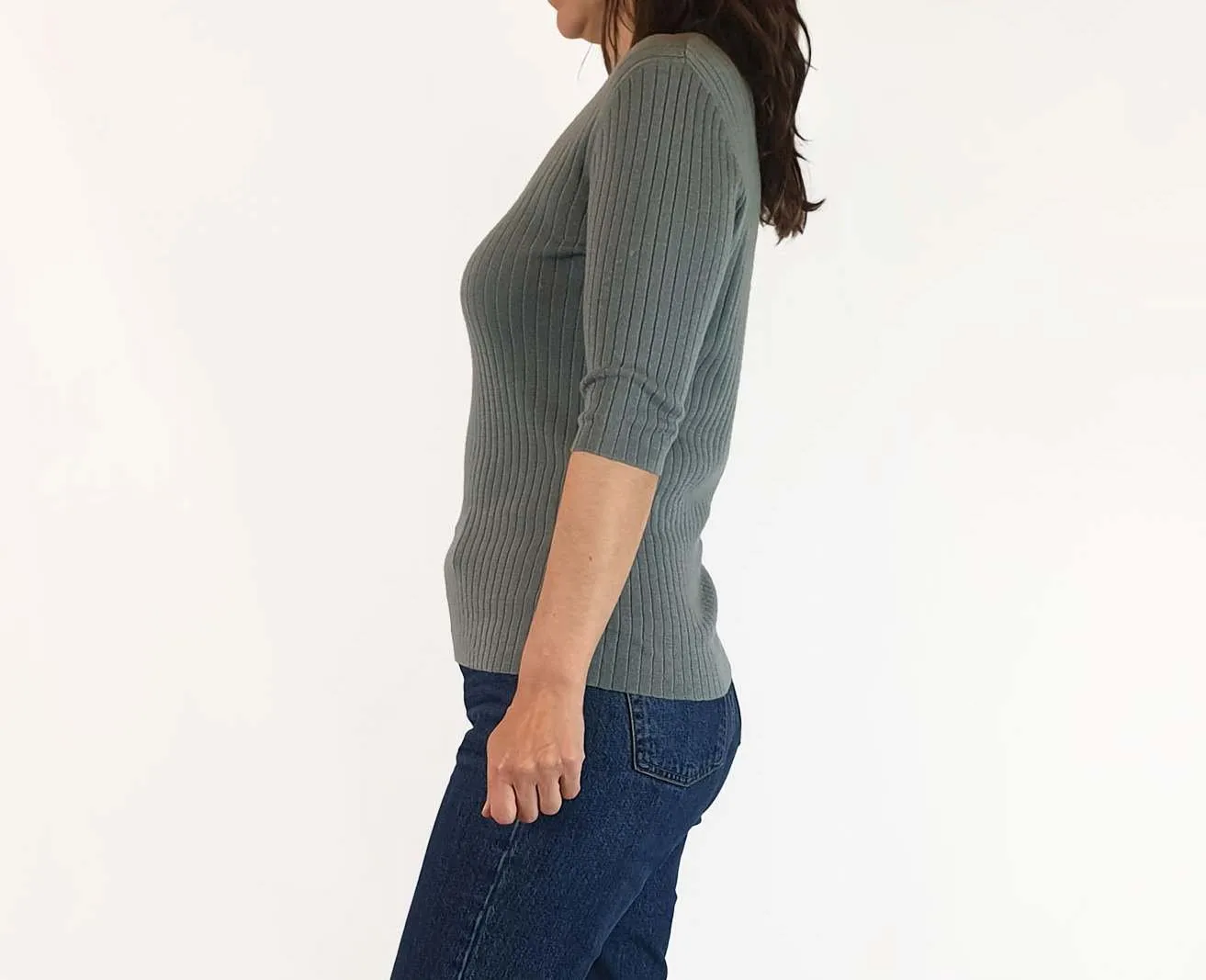 Assembly Label grey blue wool half sleeve top size 8