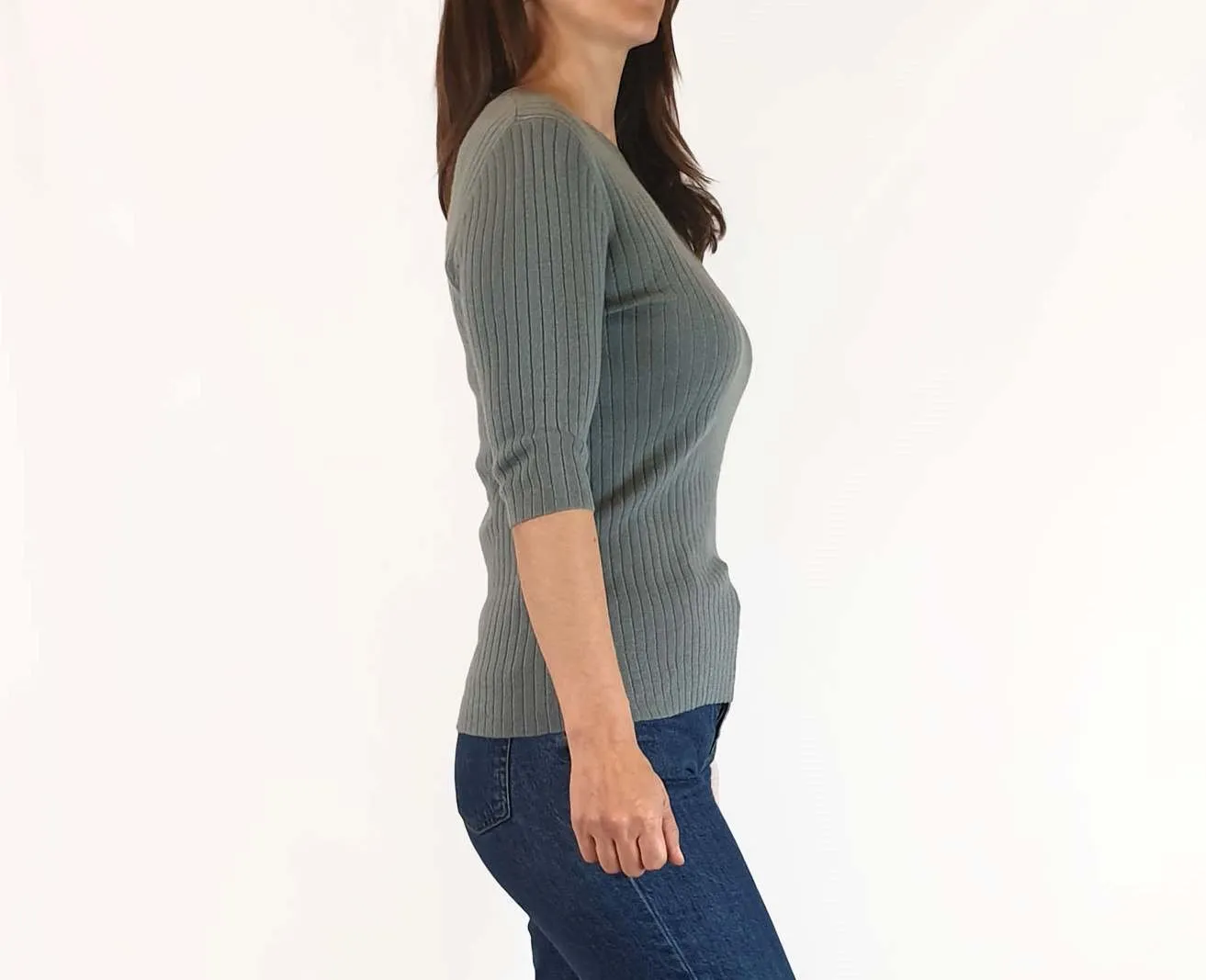 Assembly Label grey blue wool half sleeve top size 8