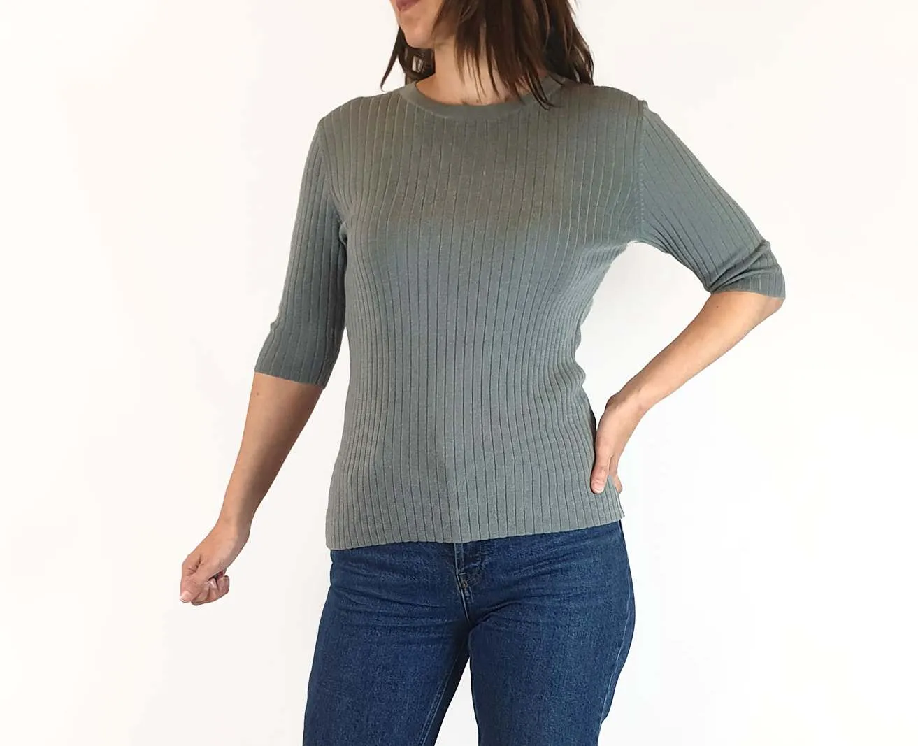 Assembly Label grey blue wool half sleeve top size 8