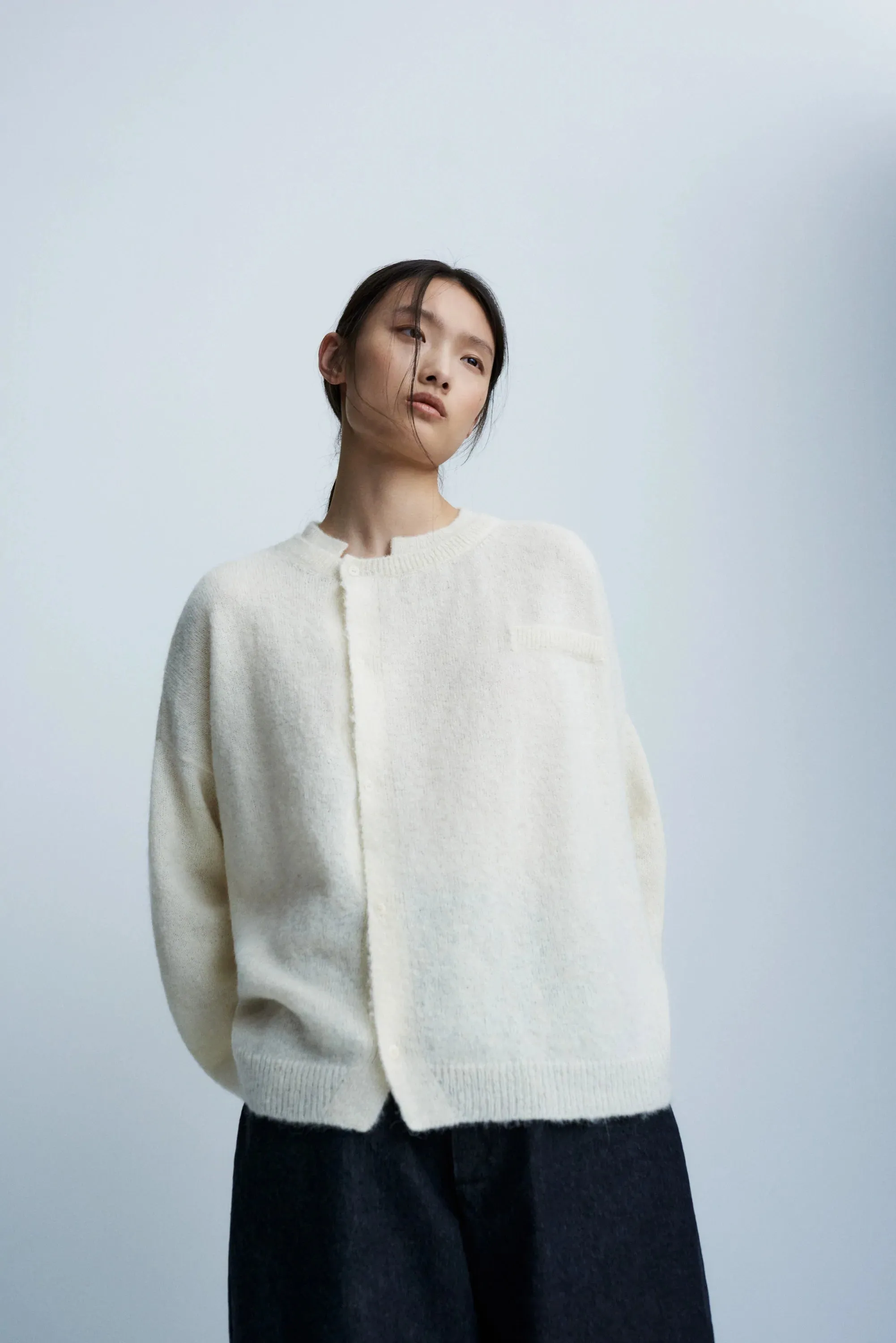 Baby Alpaca Asymmetric Cardigan, Natural