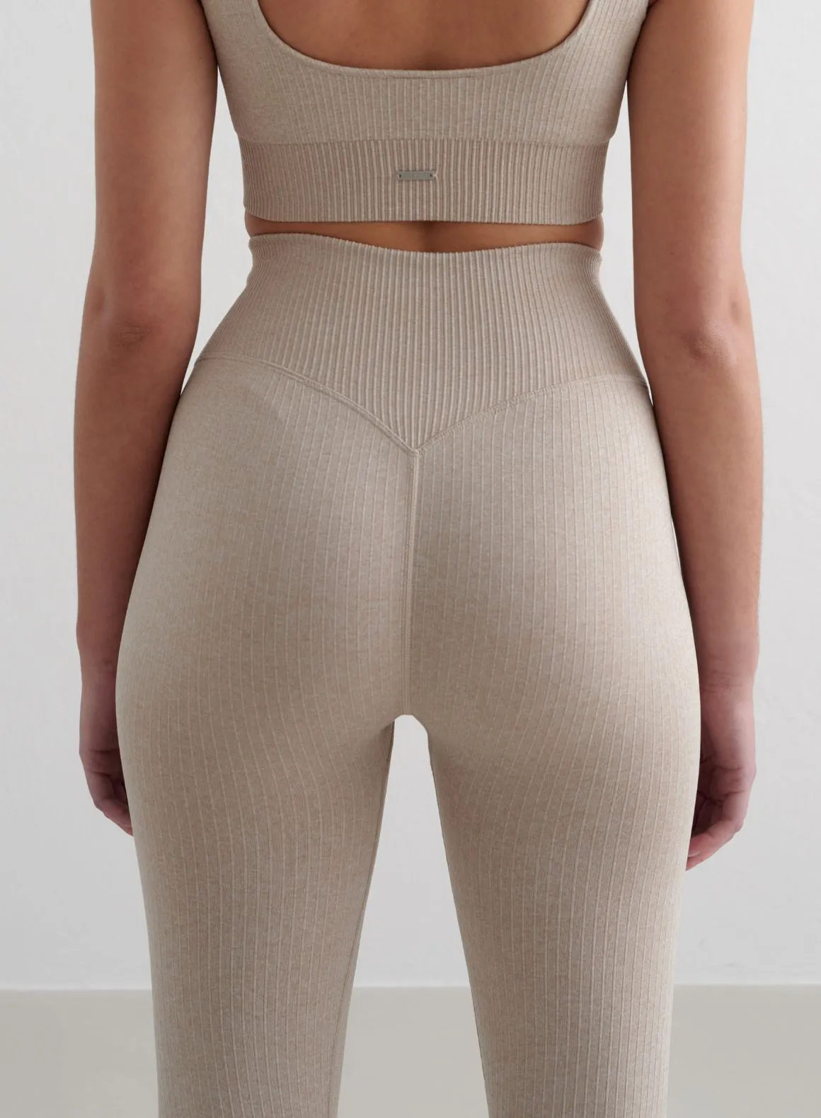 Beige Melange Ribbed Seamless Tights