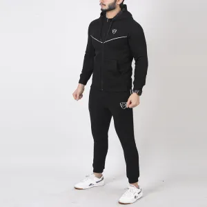 Black Fleece Tracksuit With V-Cut Piping