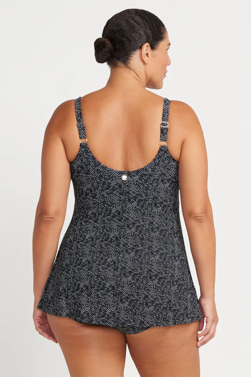 Black Zig Zag Delacroix Multifit Cup Swim Dress