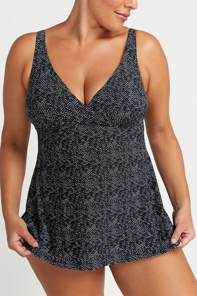 Black Zig Zag Delacroix Multifit Cup Swim Dress