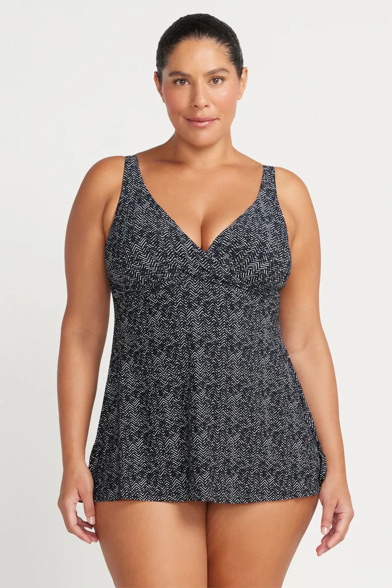 Black Zig Zag Delacroix Multifit Cup Swim Dress