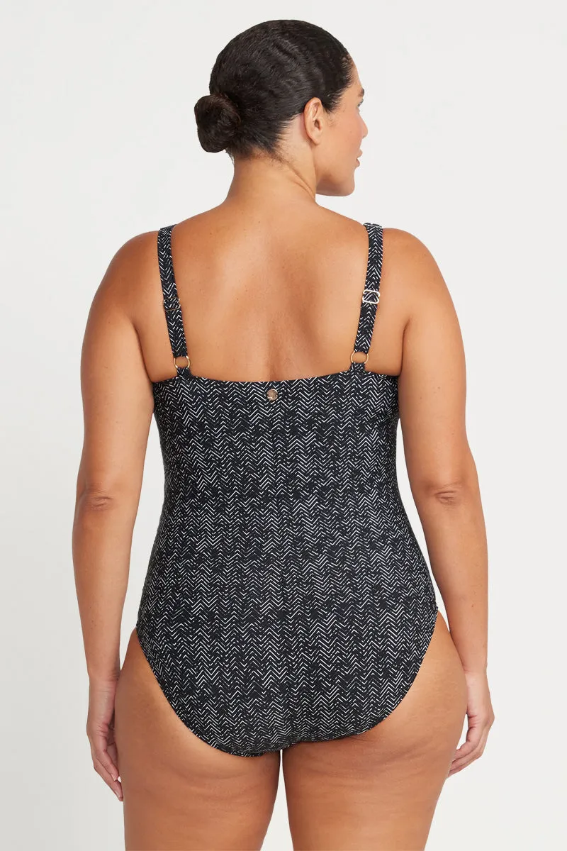 Black Zig Zag Raphael E / F Cup Underwire One Piece Swimsuit