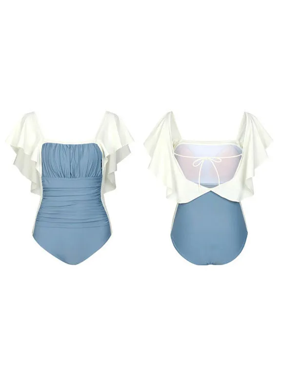 Blue Lolita Outfits Ruffles Sleeveless Jumpsuit Swimsuit