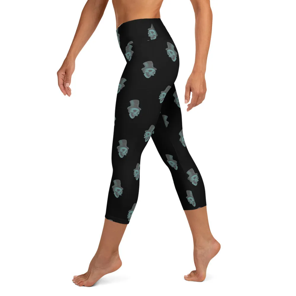 Blue Skull High-waist Yoga Capri Leggings