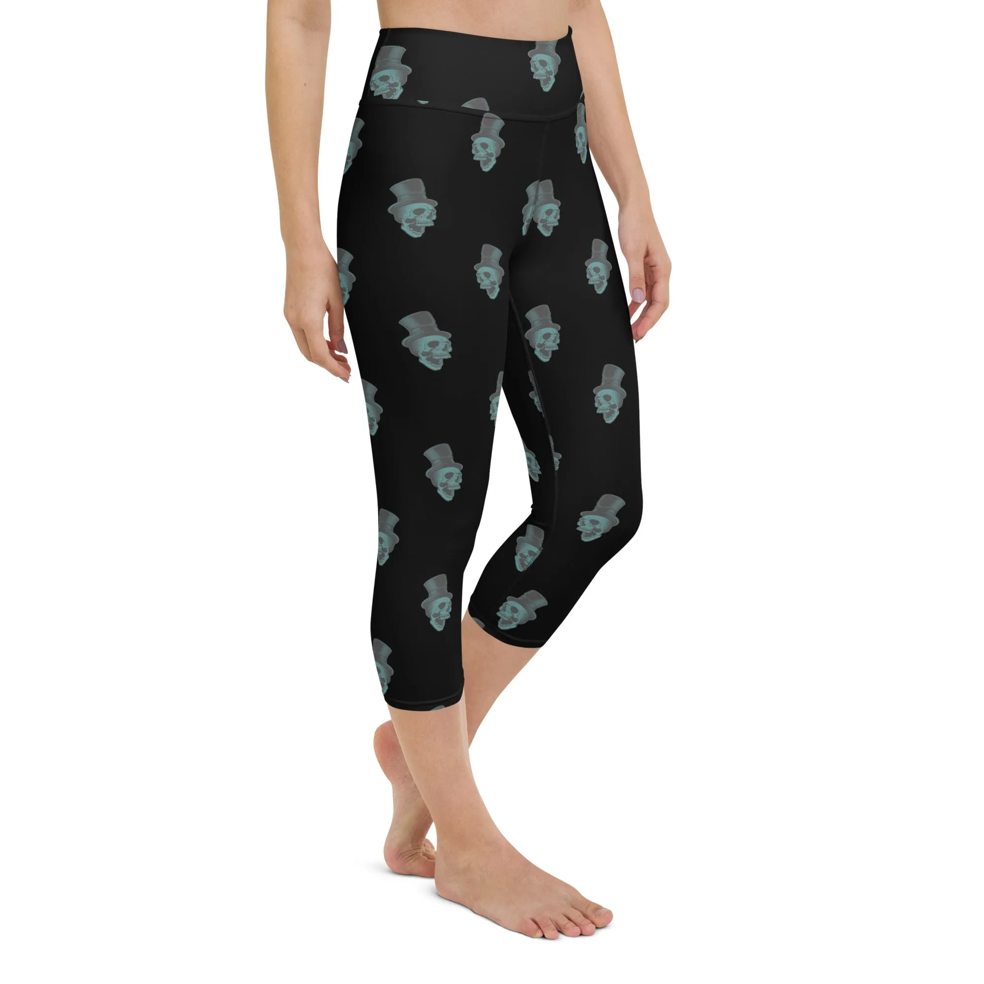 Blue Skull High-waist Yoga Capri Leggings
