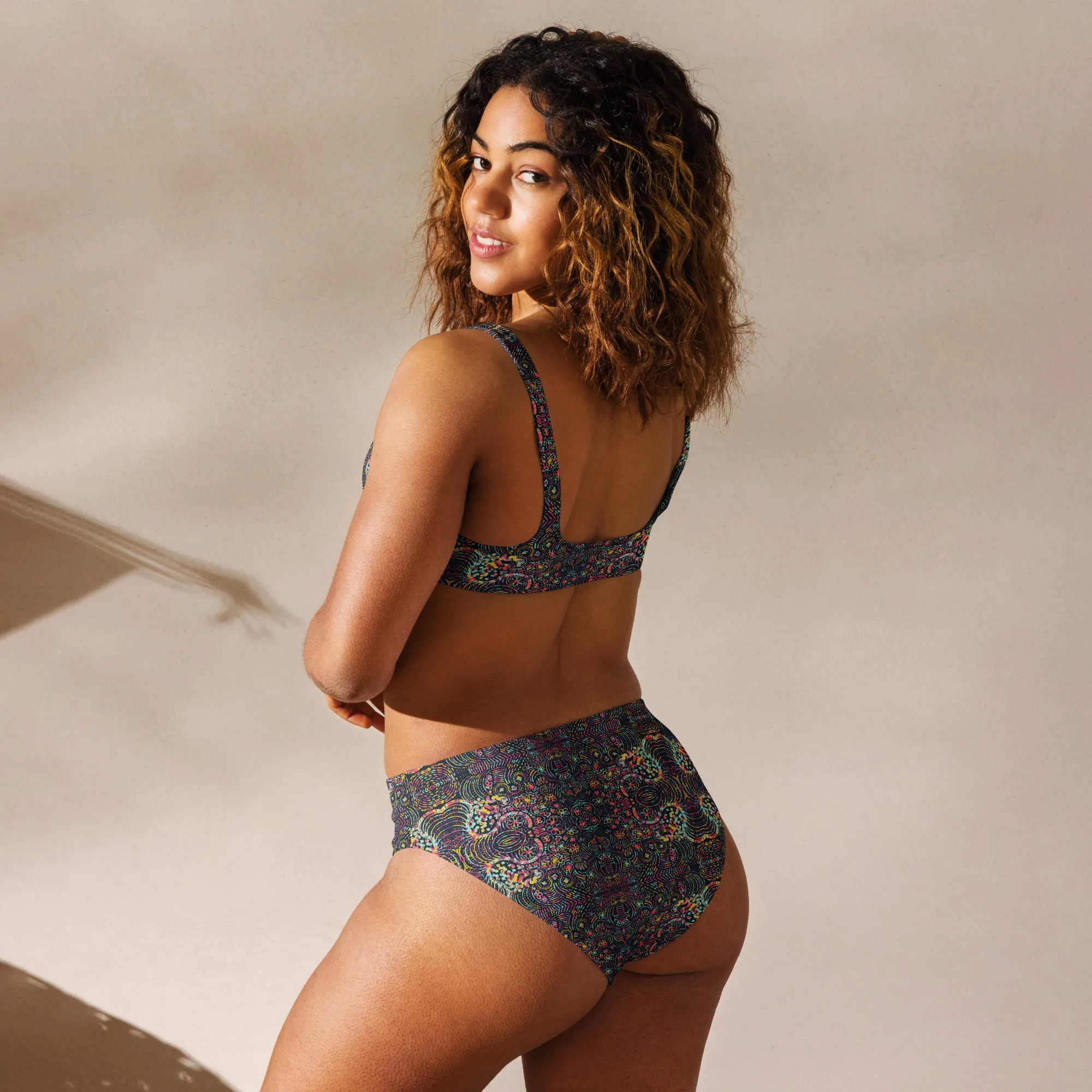 Boogie Bright Black Overlay  Recycled high-waisted bikini