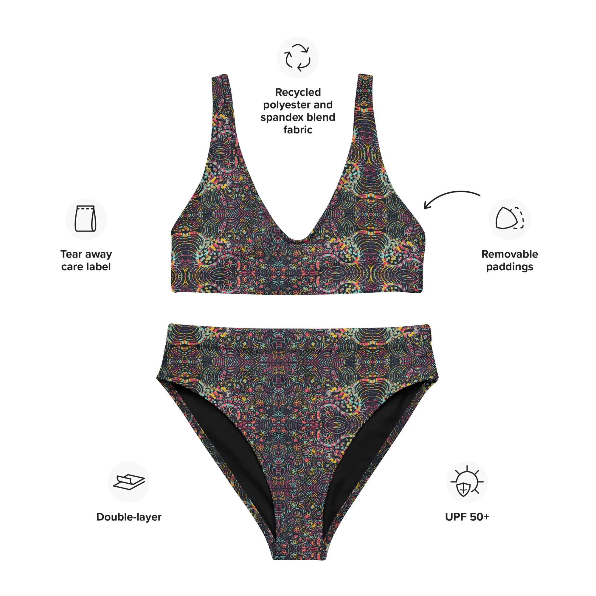 Boogie Bright Black Overlay  Recycled high-waisted bikini
