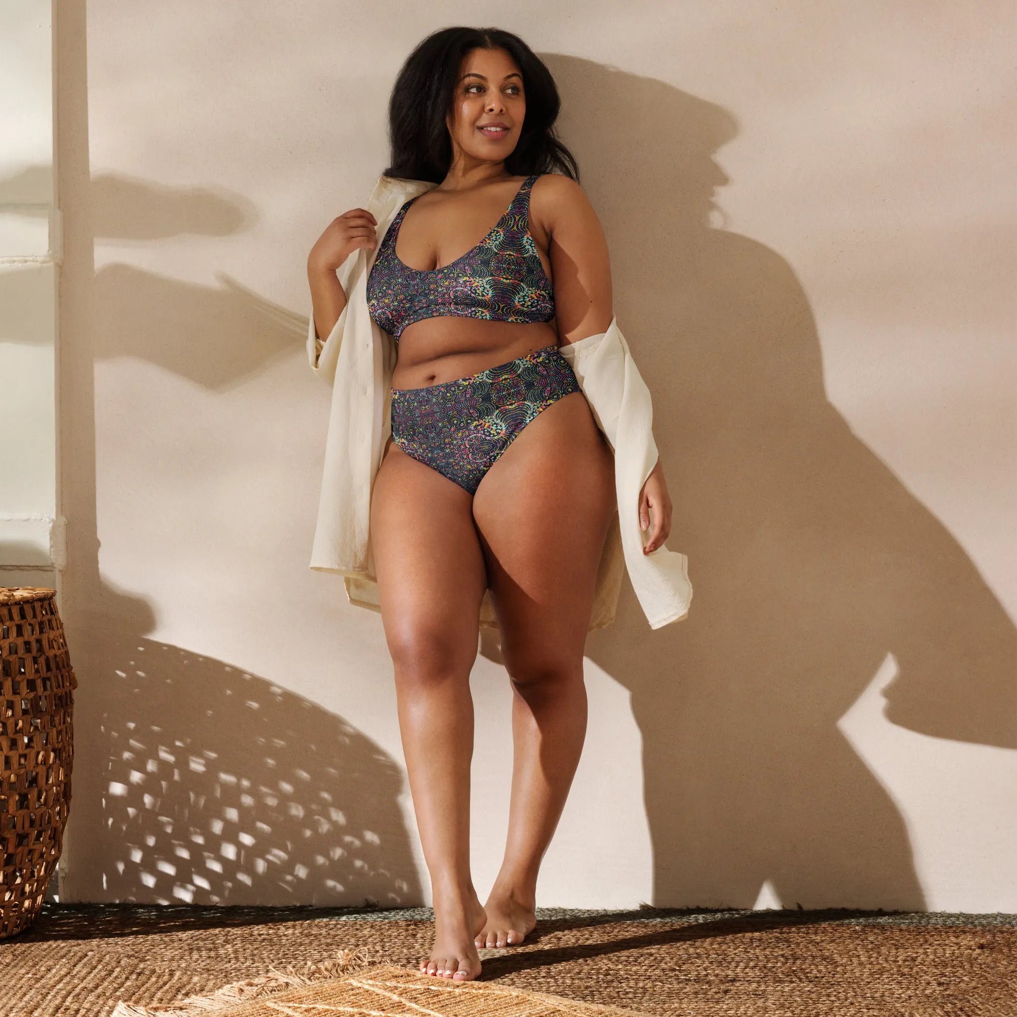 Boogie Bright Black Overlay  Recycled high-waisted bikini