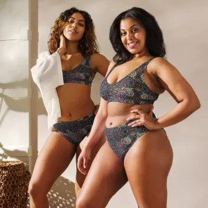 Boogie Bright Black Overlay  Recycled high-waisted bikini