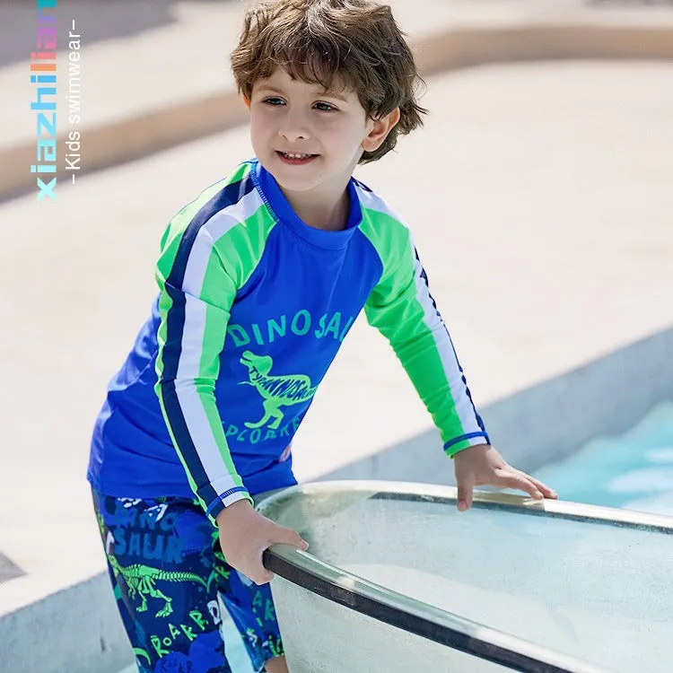 Boy Long Sleeve Swimsuit Two Pieces Suit 1-13 Year Swimwear UPF50  Children 2024 Kid Cool Cartoon Beachwear Bathing Suit