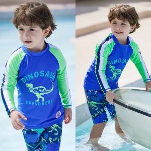 Boy Long Sleeve Swimsuit Two Pieces Suit 1-13 Year Swimwear UPF50  Children 2024 Kid Cool Cartoon Beachwear Bathing Suit