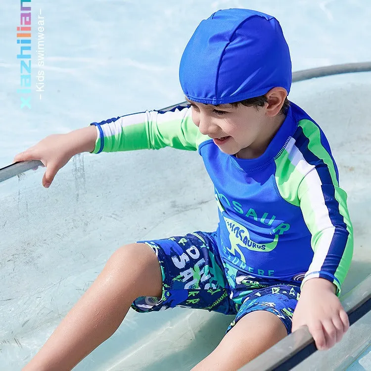 Boy Long Sleeve Swimsuit Two Pieces Suit 1-13 Year Swimwear UPF50  Children 2024 Kid Cool Cartoon Beachwear Bathing Suit