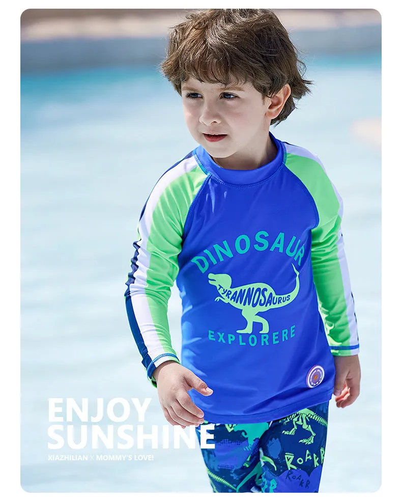 Boy Long Sleeve Swimsuit Two Pieces Suit 1-13 Year Swimwear UPF50  Children 2024 Kid Cool Cartoon Beachwear Bathing Suit