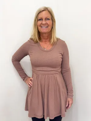 Brown Ribbed Knit Tunic