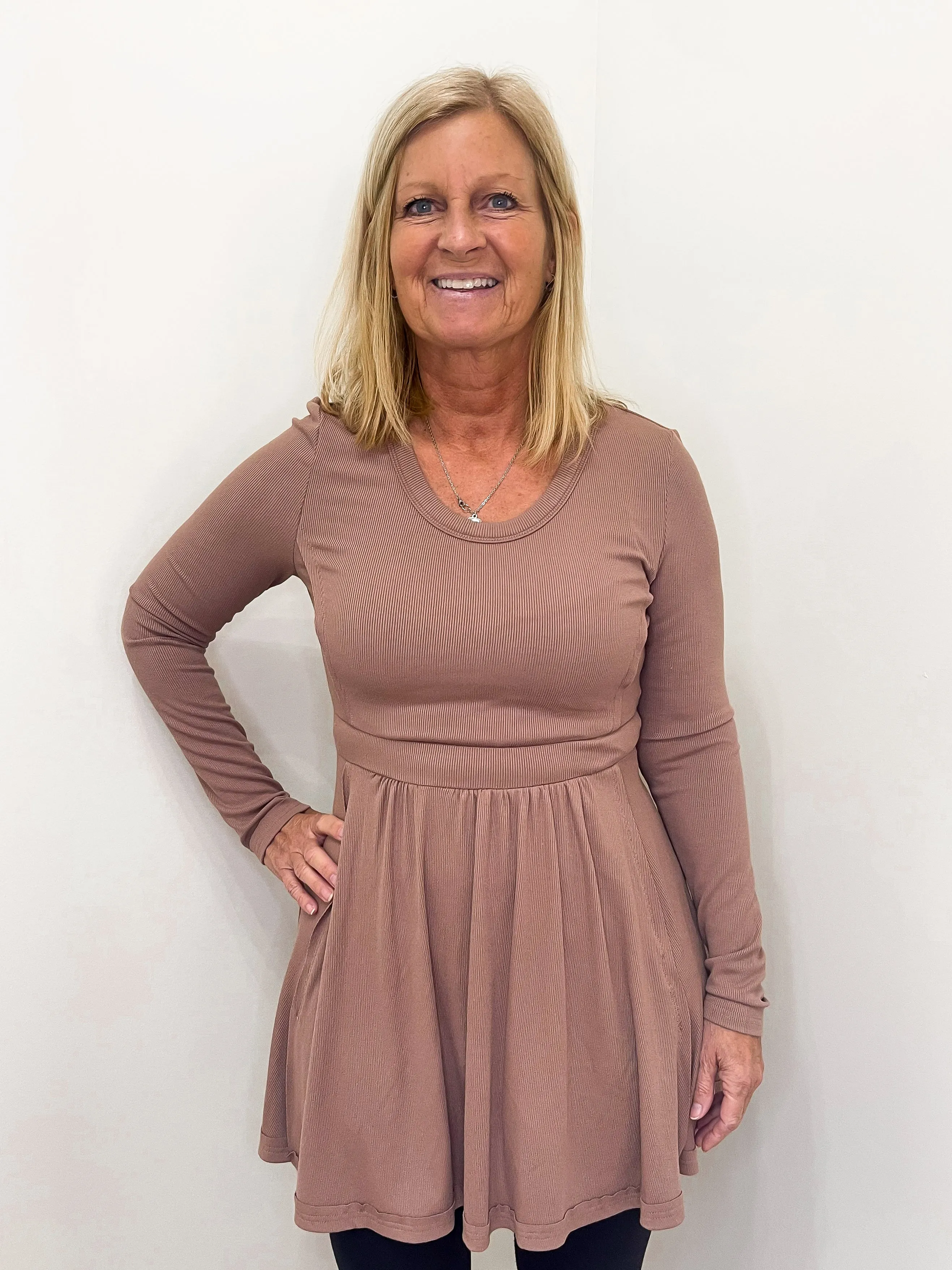 Brown Ribbed Knit Tunic