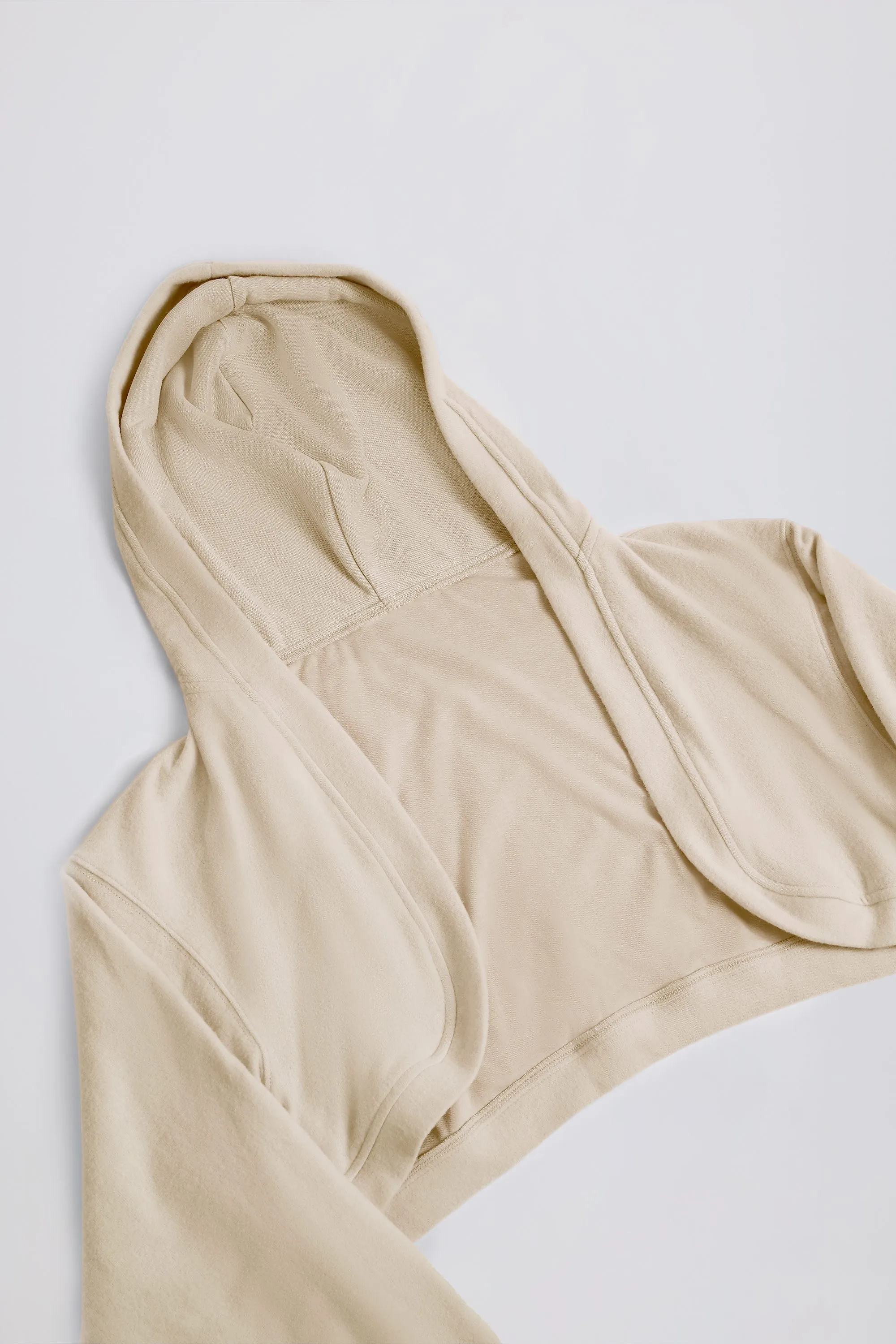 Brushed Jersey Hooded Cropped Shrug in Ecru
