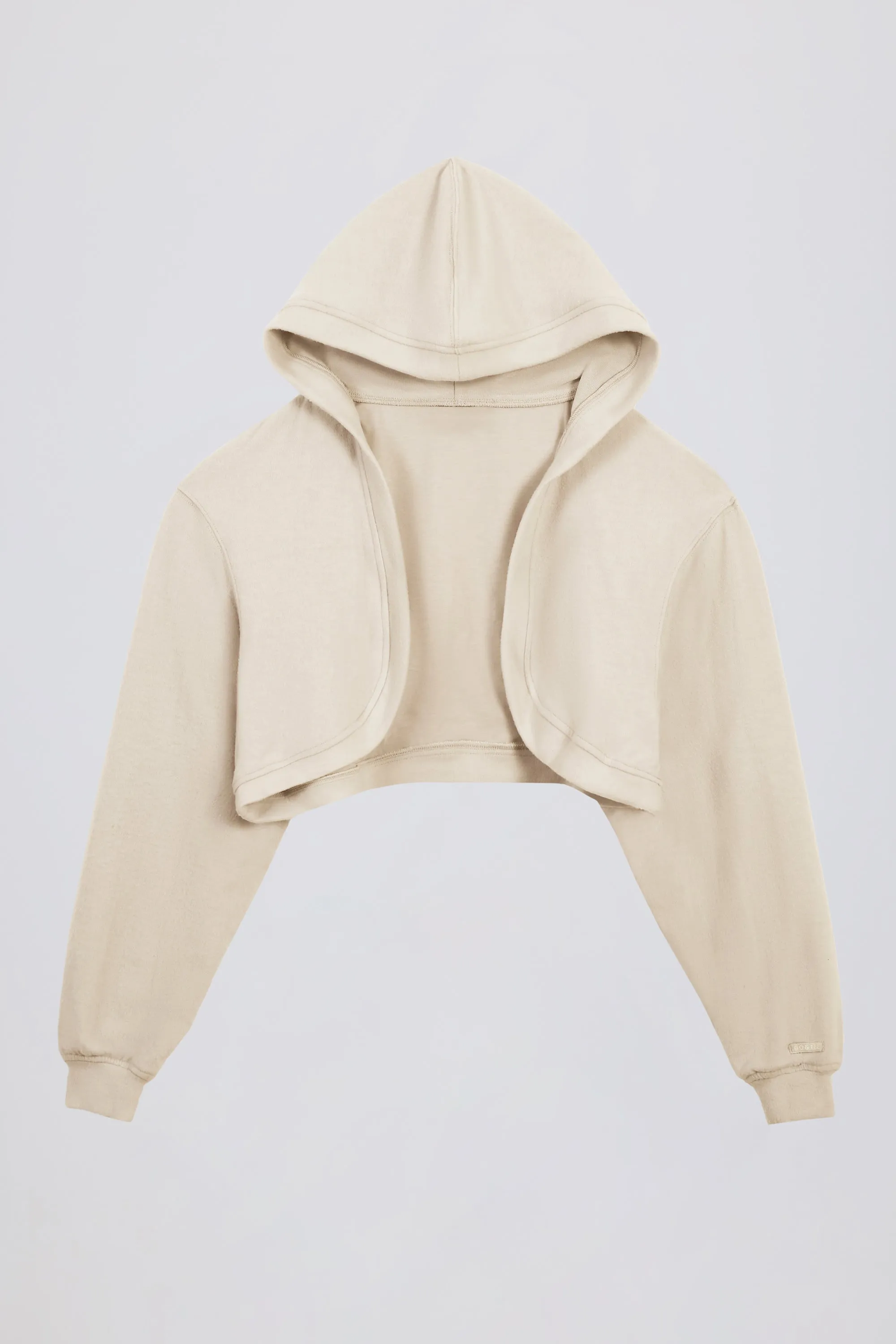 Brushed Jersey Hooded Cropped Shrug in Ecru